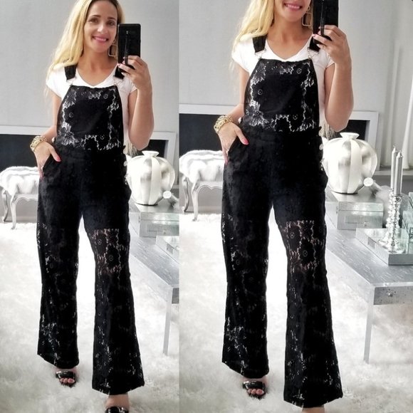 MODA ME COUTURE Pants - ELIZA Black Lace Jumpsuit / Overalls